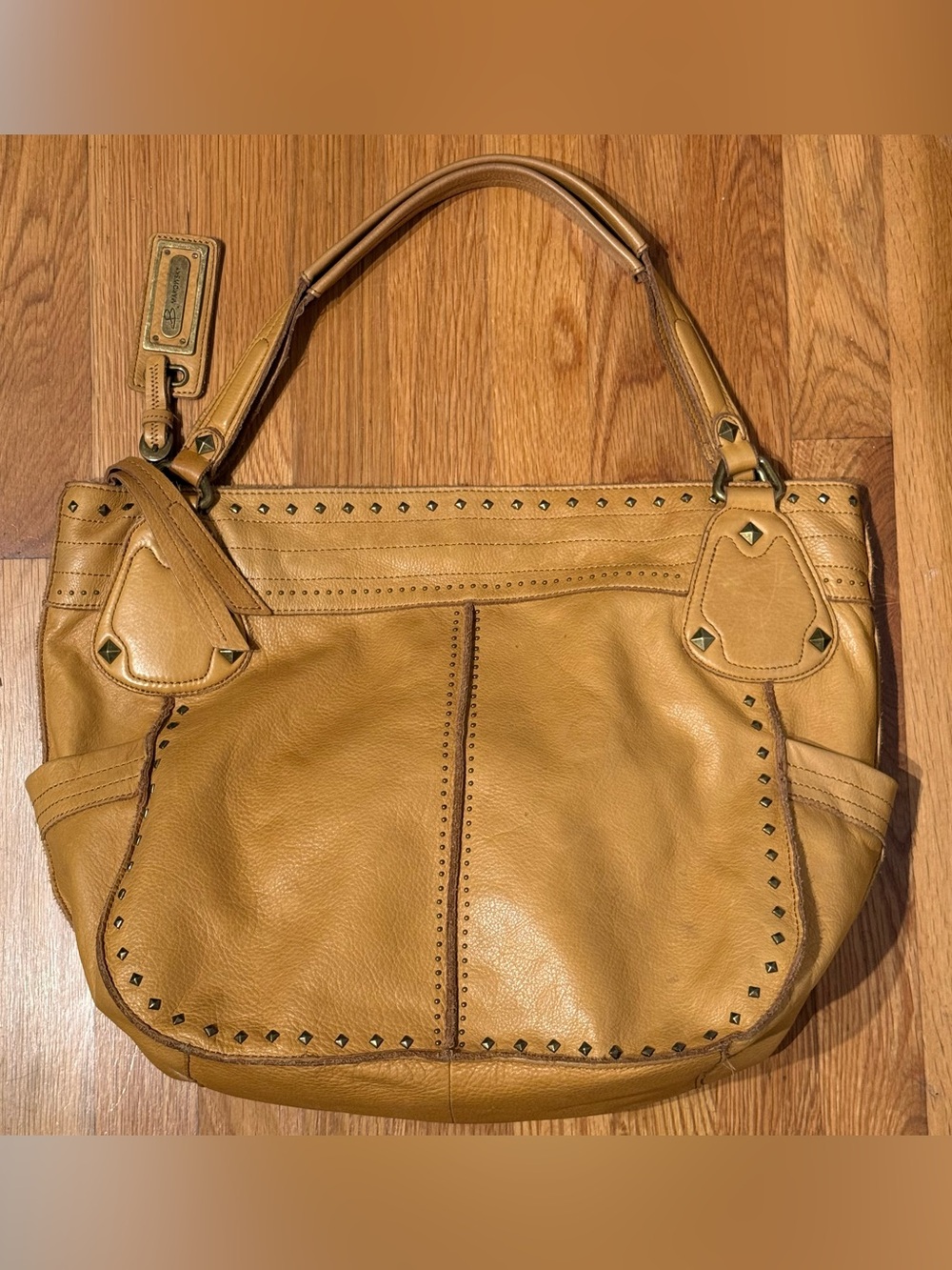 b. makowsky Mustard Leather Stud-Trim Shoulder Bag